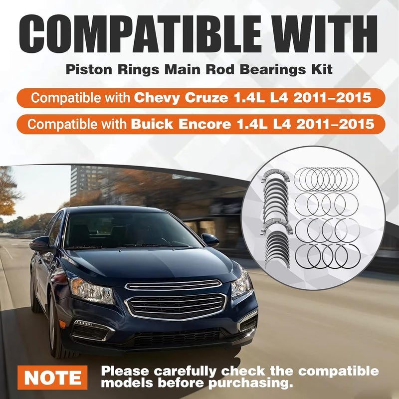 wfsulee Piston Rings Main Rod Bearings Kit fits for Chevy Cruze Buick Encore 1.4L L4 2011 2012 2013 2014 2015 Compatible with 90542531 - Image 3